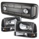 Ford F350 Super Duty 1999-2004 Black Grille with Fog Lights and Headlights Set