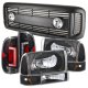 Ford F250 Super Duty 1999-2004 Black Grille Headlights Set and Custom LED Tail Lights