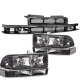Chevy S10 1998-2004 Black Grille and Black Clear Headlights Set
