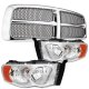 Dodge Ram 2002-2005 Chrome Grille Black Insert and Headlights Set