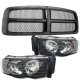 Dodge Ram 3500 2003-2005 Black Grille and Black Clear Headlights