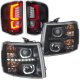 Chevy Silverado 2007-2013 Black Halo DRL Projector Headlights Red Optic LED Tail Lights