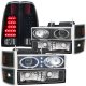 Chevy Silverado 1994-1998 Black Halo Projector Headlights Black Out LED Tail Lights