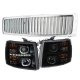 Chevy Silverado 2007-2013 Chrome Vertical Grille Black Smoked Halo LED DRL Projector Headlights