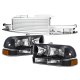 Chevy S10 Pickup 1998-2002 Chrome Billet Grille and Black Euro Headlights Set