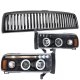 Dodge Ram 1994-2001 Black Vertical Grille and Halo Projector Headlights