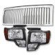 Ford F150 2009-2014 Chrome Vertical Grille and Black Euro Headlights