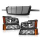 Chevy Silverado 3500 2003-2004 Black Front Grill and Headlights Set