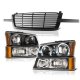 Chevy Silverado 2500HD 2003-2004 Black Front Grille and Halo Headlights