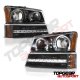 Chevy Silverado 1500HD 2003-2004 Black Mesh Grille and Halo Headlights LED DRL Bumper Lights