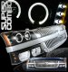 Chevy Avalanche 2003-2006 Chrome Grille and Black Halo Projector Headlights Set