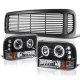Ford F250 Super Duty 1999-2004 Black Grille and Halo Projector Headlights Conversion