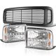 Ford Excursion 2000-2004 Black Grille and Clear LED DRL Headlights