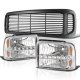 Ford F350 Super Duty 1999-2004 Black Grille and Clear LED DRL Headlights