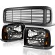 Ford Excursion 2000-2004 Black Grille and LED DRL Headlights