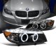 BMW 3 Series Sedan 2006-2008 Halo Black Halogen Projector Headlights LED