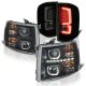 Chevy Silverado 2500HD 2007-2014 Black Halo DRL Projector Headlights Optic LED Tail Lights Black Smoked