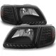 Ford Expedition 1997-2002 Black Euro Headlights and LED Corner Lights Set