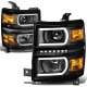 Chevy Silverado 1500 2014-2015 Black Projector Headlights Tube DRL