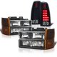 GMC Sierra 1994-1998 Black Headlights Tinted Corner Black Smoked LED Tail Lights