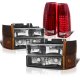 GMC Sierra 1994-1998 Black Headlights Tinted Corner and LED Tail Lights