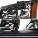 Chevy Silverado 1500 2003-2005 Black Front Grill and Headlights LED Bumper Lights