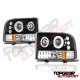 Ford F250 Super Duty 1999-2004 Black Dual Halo Projector Headlights with LED