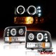 Ford F250 Super Duty 1999-2004 Black Dual Halo Projector Headlights with LED