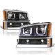 Chevy Silverado 2500 2003-2004 Black LED DRL Headlights Tube Bumper Lights