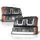 Chevy Silverado 2500 2003-2004 Smoked LED DRL Headlights Tube Bumper Lights