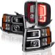 Chevy Silverado 2007-2013 Black Custom DRL Projector Headlights LED Tail Lights Red Tube