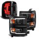 Chevy Silverado 1500 2014-2015 Black DRL Projector Headlights Smoked Custom LED Tail Lights