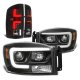 Dodge Ram 2007-2008 Black DRL Projector Headlights Custom LED Tail Lights