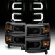 Chevy Silverado 1500 2014-2015 Black Smoked LED DRL Tube Projector Headlights