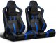 Black Racing Bucket Seats Reclining Leather Blue Strip