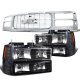 GMC Sierra 1994-1998 Chrome Grille Black Headlights Set