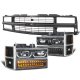 Chevy 3500 Pickup 1988-1993 Black Grille and LED DRL Headlights Bumper Lights