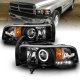Dodge Ram 2500 1994-2002 Projector Headlights Black Halo LED