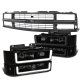 Chevy 1500 Pickup 1988-1993 Black Grille Conversion Black Smoked LED DRL Headlights Bumper Lights