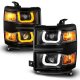 Chevy Silverado 1500 2014-2015 Black Projector Headlights LED U-Bar Switchback