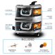 Chevy Silverado 1500 2014-2015 Black Projector Headlights LED U-Bar Chrome Trim