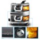 Chevy Silverado 1500 2014-2015 Black Projector Headlights LED U-Bar Chrome Trim