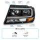 Jeep Grand Cherokee 1999-2004 Black Headlights LED DRL