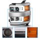 Chevy Silverado 2500HD 2015-2019 LED DRL Projector Headlights Chrome Bezels A1