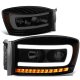 Dodge Ram 2006-2008 Black Smoked Projector Headlights LED DRL Signals N1