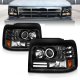 Ford F150 1992-1996 Black Projector Headlights with Halo and LED