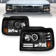 Ford F350 1992-1996 Black Projector Headlights with Halo and LED