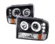 Ford F250 Super Duty 1999-2004 Black Dual Halo Projector Headlights with LED