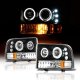 Ford F350 Super Duty 1999-2004 Black Dual Halo Projector Headlights with LED