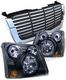 Chevy Silverado 2003-2005 Chrome Trim Black Billet Grille and Headlight Conversion Kit